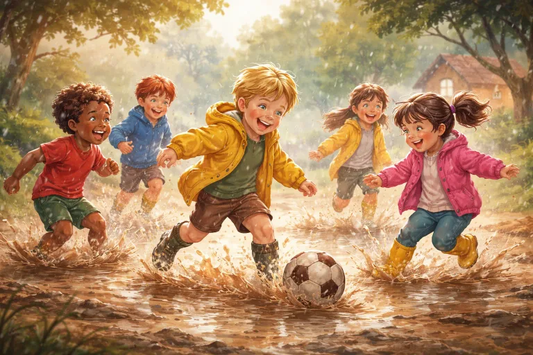 Max playing mud soccer in the rain