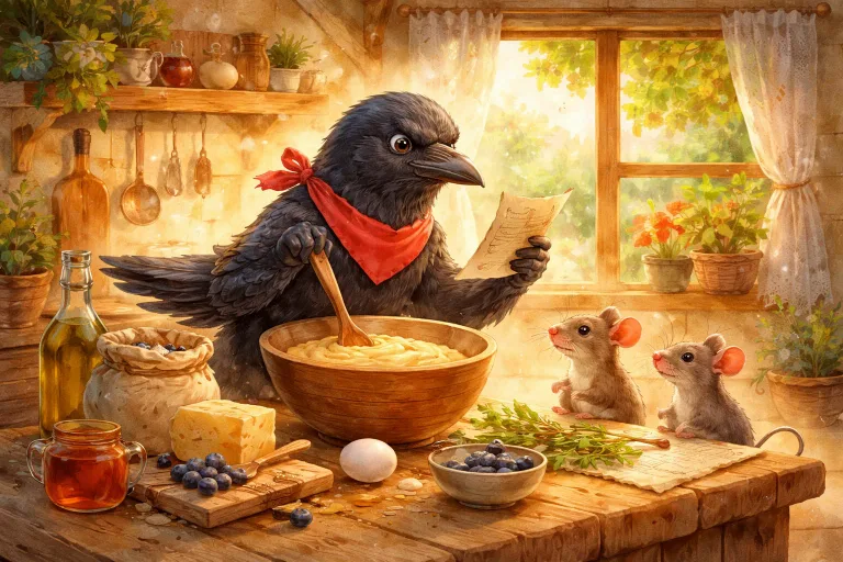 Illustration for The Clever Crow and the Secret Recipe