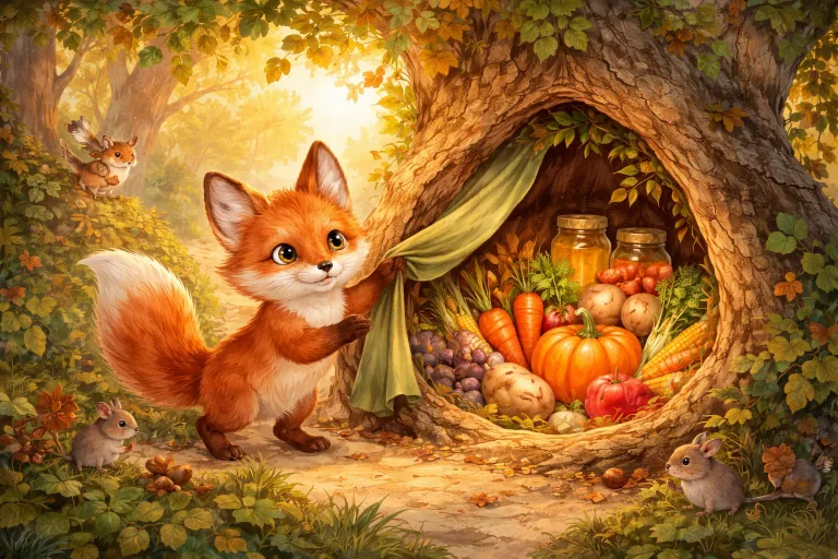 Illustration for The Clever Fox and the Hidden Harvest
