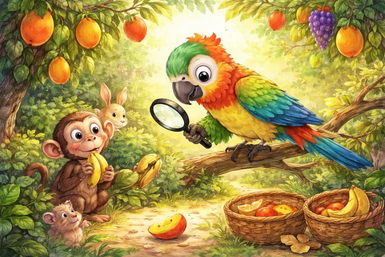 Illustration for The Clever Parrot and the Missing Fruit