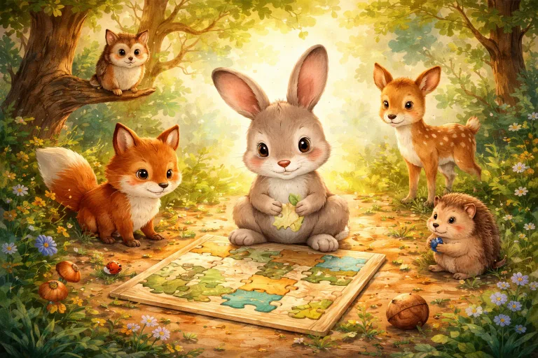 Illustration for The Clever Rabbit and the Forest Puzzle