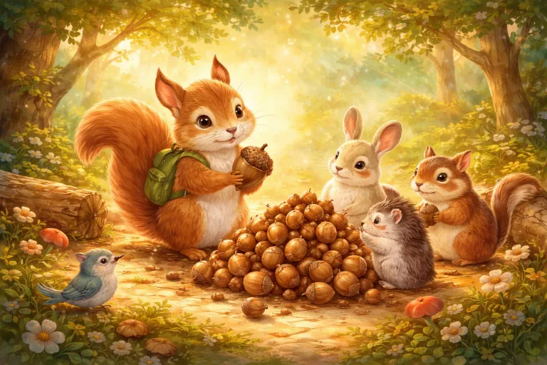 Illustration for The Wise Little Squirrel and the Nutty Problem