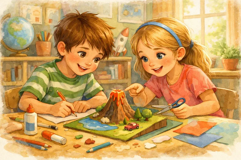 children working on a poster in the classroom
