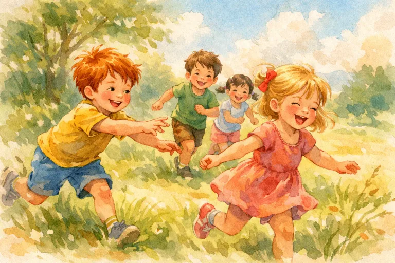 children playing tag on the schoolyard