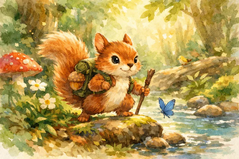 A small squirrel exploring the vibrant forest confidently