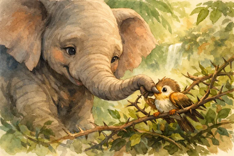 A gentle elephant rescuing a trapped bird with care