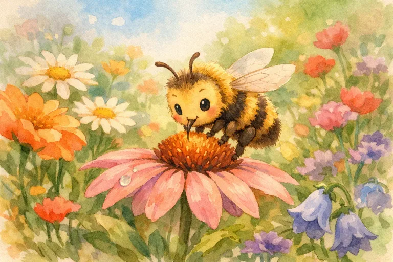 A busy bee carefully collecting nectar from a flower in a garden