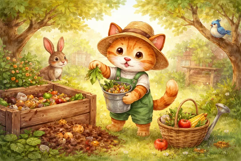 Illustration for The Composting Cat’s Clean-Up Adventure