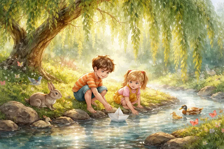 Illustration for The Whispering Willow and the Sparkling Stream
