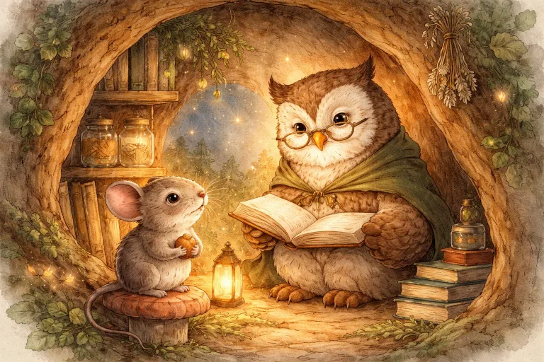 Illustration for The Mouse and the Wise Owl