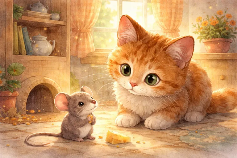 Illustration for The Curious Cat and the Quiet Mouse