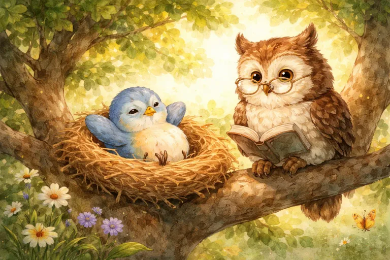 Illustration for The Lazy Bird and the Wise Owl