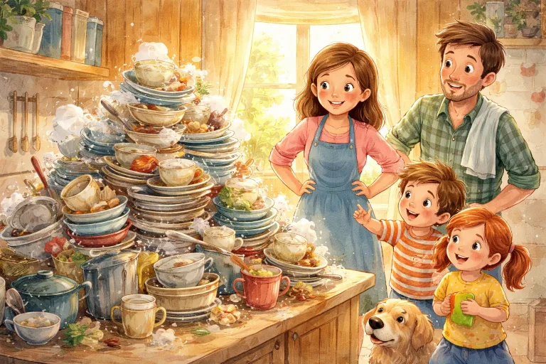 Illustration for The Mountain of Dirty Dishes