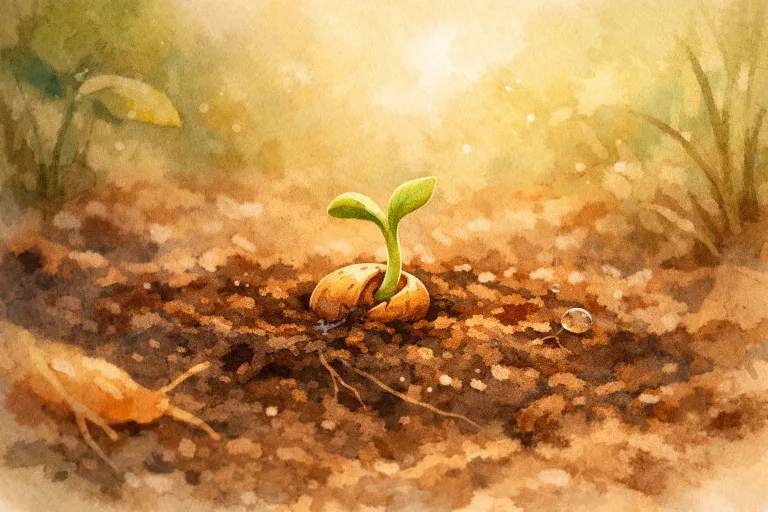 Seed growing in soil, illustrating patience for Story 1