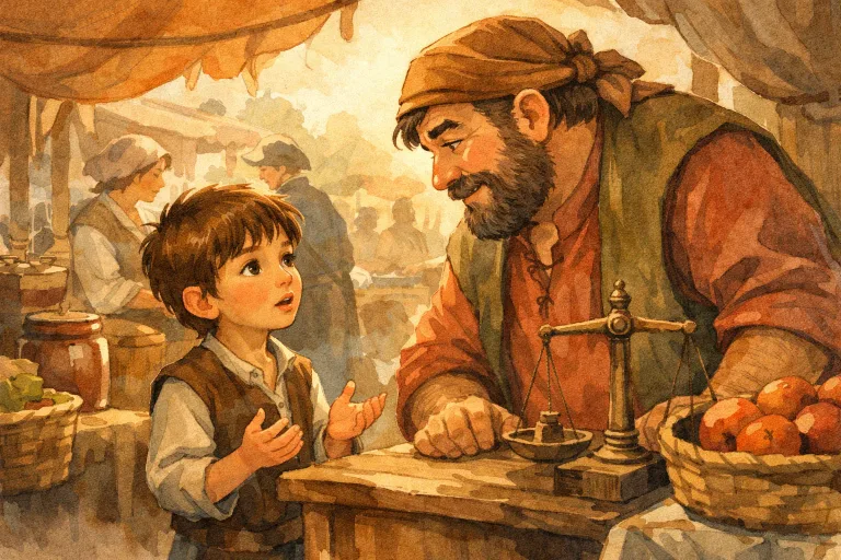 boy speaking up to a merchant about unfair pricing