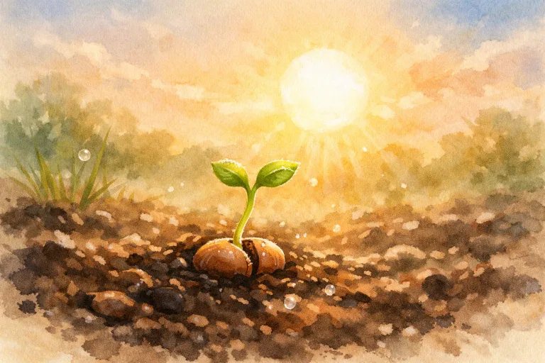 A small seed pushing through the soil towards sunlight