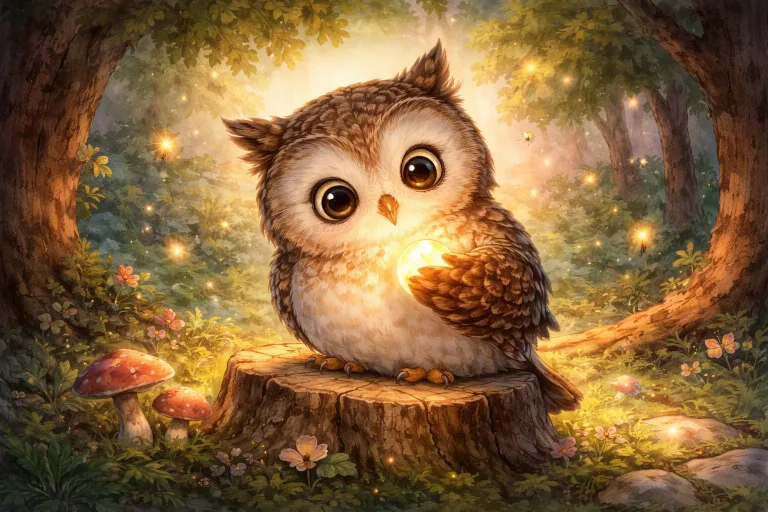Illustration for The Wise Owl and the Bright Pebble
