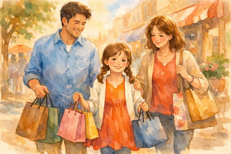 A girl helping her parents shopping