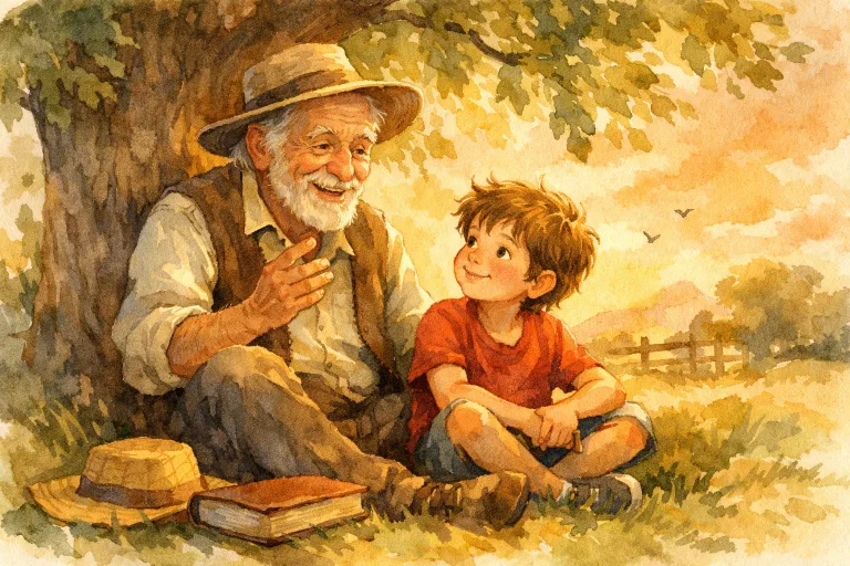 A boy listening to his grandfather’s stories