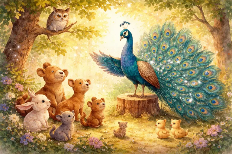 Illustration for The Glittering Peacock’s Lesson