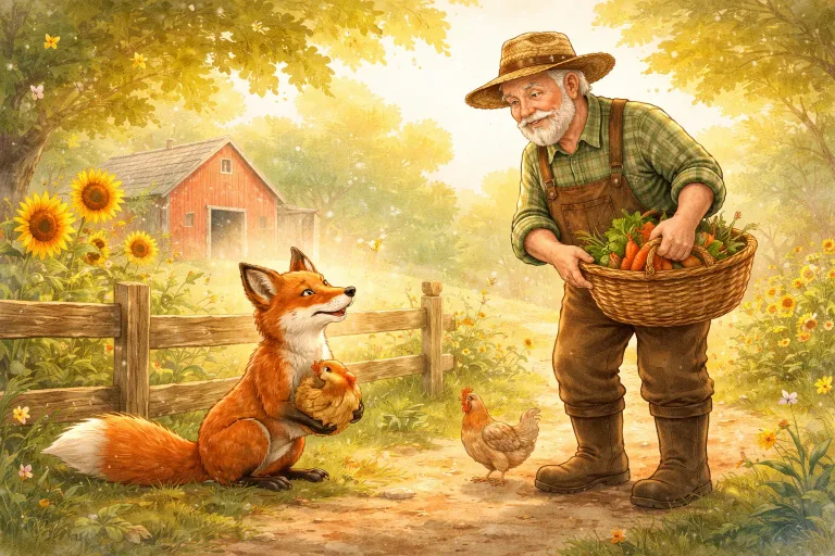 Illustration for The Clever Fox and the Cleverer Farmer