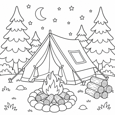 Campsite coloring page thumbnail