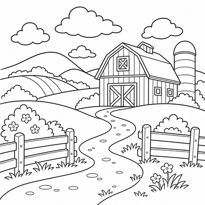 Countryside coloring page thumbnail
