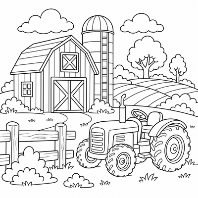 Farm coloring page thumbnail