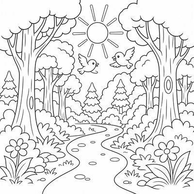 Forest coloring page thumbnail