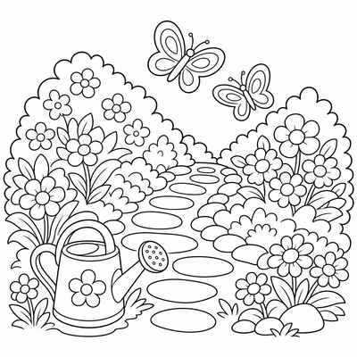 Garden coloring page thumbnail