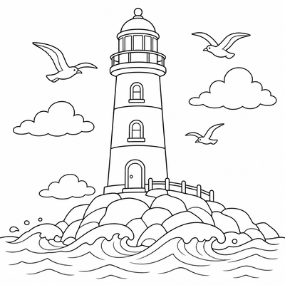 Lighthouse coloring page thumbnail