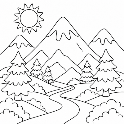 Mountain Landscape coloring page thumbnail