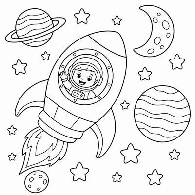 Space Scene coloring page thumbnail
