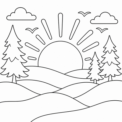 Sunset Landscape coloring page thumbnail