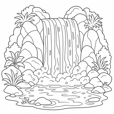 Waterfall coloring page thumbnail