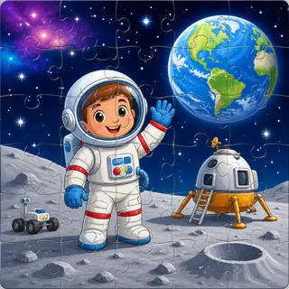 Astronaut exploring the moon kids jigsaw puzzle artwork