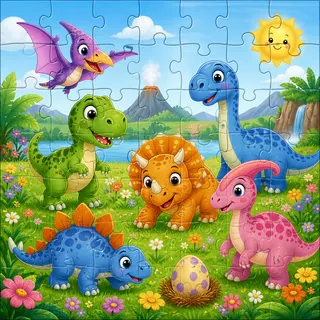 Baby dinosaurs playing kids jigsaw puzzle artwork