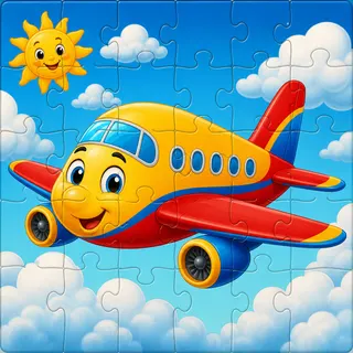 Colorful airplane in sky kids jigsaw puzzle illustration