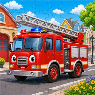 Colorful fire truck kids jigsaw puzzle illustration