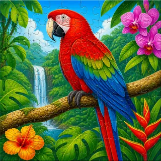 Colorful parrot in rainforest kids jigsaw puzzle artwork
