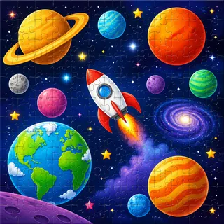 Colorful planetary space scene kids jigsaw puzzle illustration