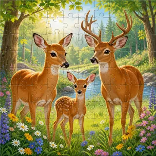 Deer family in forest kids jigsaw puzzle artwork