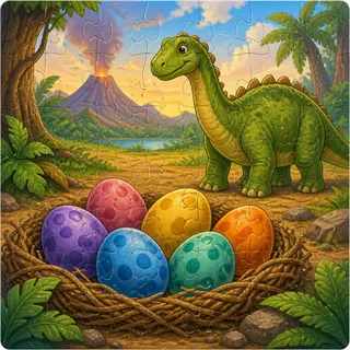 Dinosaur egg nest kids jigsaw puzzle colorful illustration