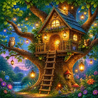 Enchanted treehouse kids jigsaw puzzle colorful illustration