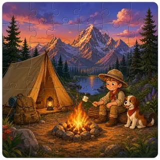 Explorer camp in mountains kids jigsaw puzzle colorful scene