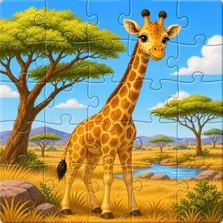 Giraffe in the savanna colorful kids jigsaw puzzle artwork