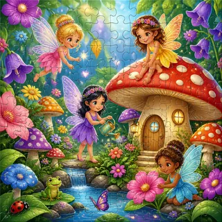 Magical fairy garden kids jigsaw puzzle colorful scene