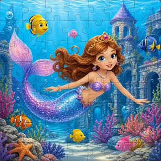 Mermaid underwater palace kids jigsaw puzzle artwork