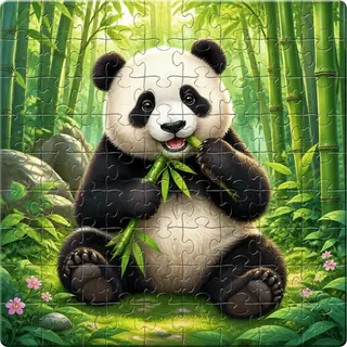 Panda in bamboo forest kids jigsaw puzzle colorful artwork