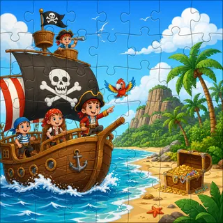 Pirate ship treasure adventure kids jigsaw puzzle illustration